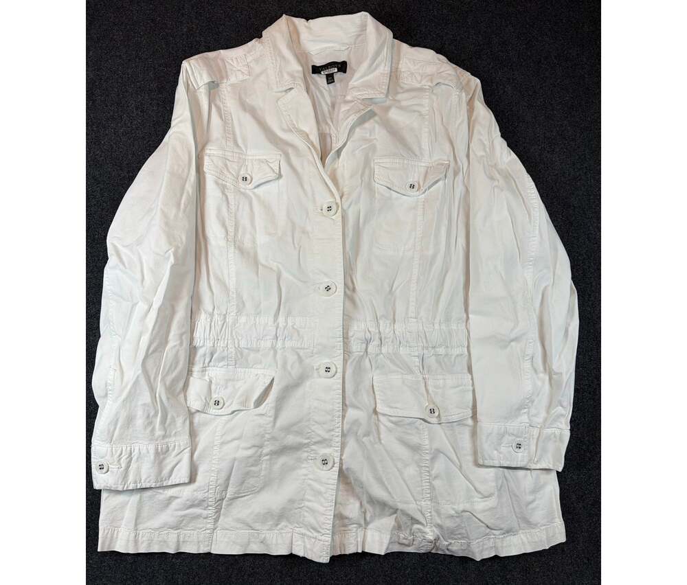 Talbots Women's 2X White Utility Safari Jacket Button Front Drawstring Waist